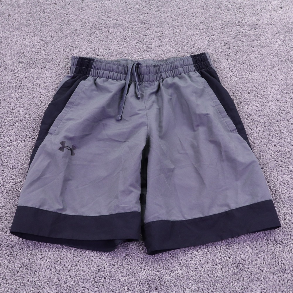 Under Armour Shorts Boys Large Gray Black Athletic Gym Loose Fit Training